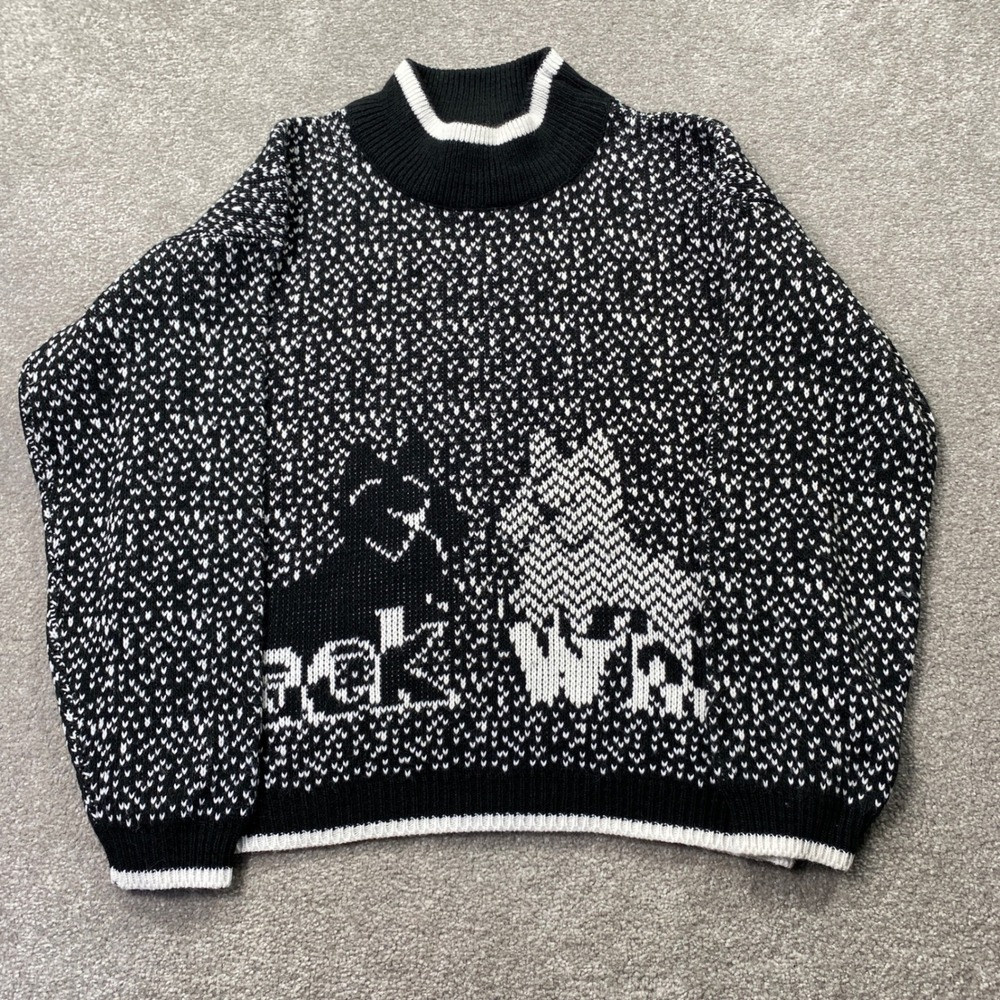 Star Reflections Scottie Dog Sweater Womens Medium Black White Vintage Intarsia